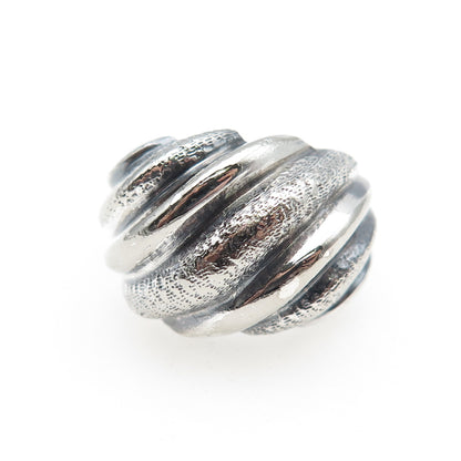 925 Sterling Silver Vintage Mexico Modernist Ribbed Dome Oxidized Ring Size 7
