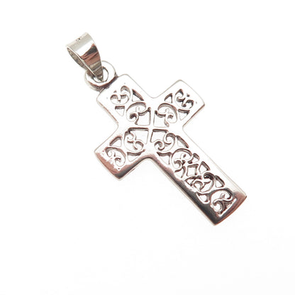 925 Sterling Silver Vintage Ornate Heart Cross Charm Pendant
