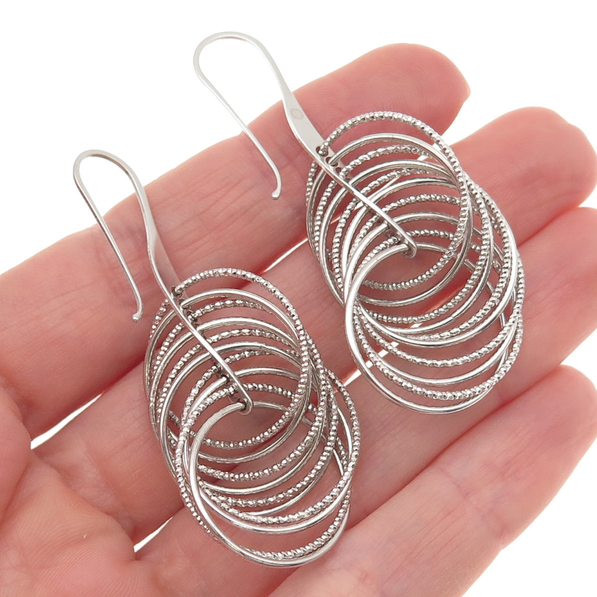 925 Sterling Silver Italy Interlocked Circle Dangle Earrings