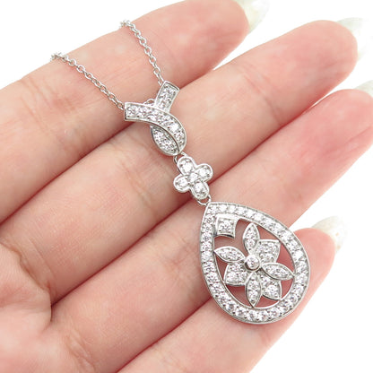 925 Sterling Silver Round-Cut C Z Floral Cable Chain Necklace 18-20"