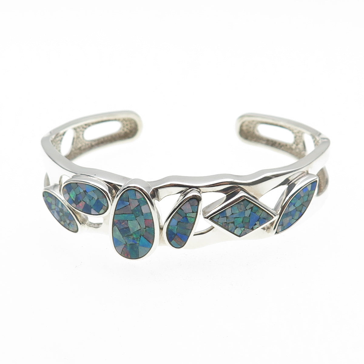 Whitney Kelly 925 Sterling Silver Vintage Real Opal Adjustable Cuff Bracelet 7"