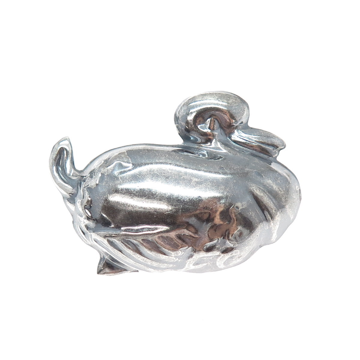 925 Sterling Silver Vintage Mexico Duck Repousse Oxidized Pin Brooch / Pendant