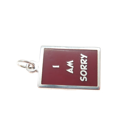 925 Sterling Silver Red Enamel I Am Sorry Minimalist Charm Pendant