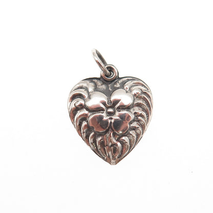 925 Sterling Silver Antique Art Deco Chatelaine Clover Heart Mini Charm Pendant