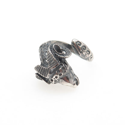 925 Sterling Silver Vintage Aries Zodiac Sign Oxidized Adjustable Ring Size 6