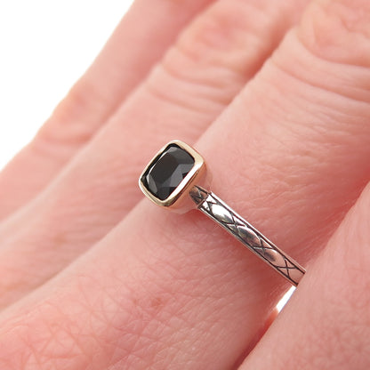 Town & Country Sterling Silver 14K Gold Vintage Real Black Onyx Ring Size 7.25