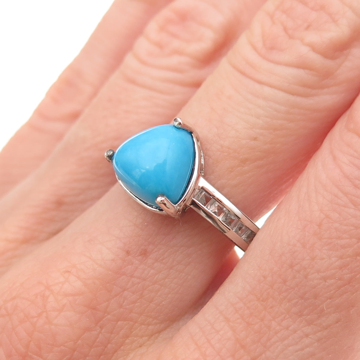 Chuck Clemency 925 Sterling Silver Real Turquoise & White Topaz Ring Size 8.25