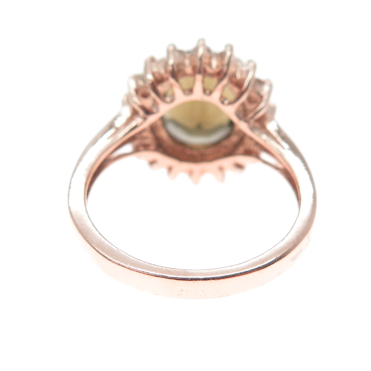 925 Sterling Silver Rose Gold Plated Real Smoky Quartz & C Z Ring Size 7.5