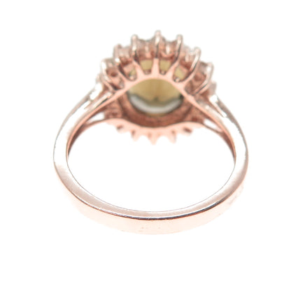 925 Sterling Silver Rose Gold Plated Real Smoky Quartz & C Z Ring Size 7.5