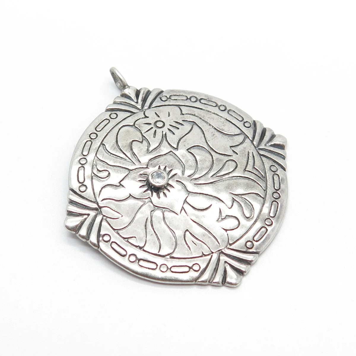925 Sterling Silver Vintage C Z Ornate Pendant