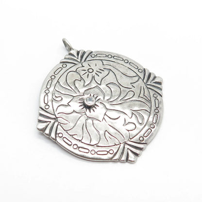 925 Sterling Silver Vintage C Z Ornate Pendant