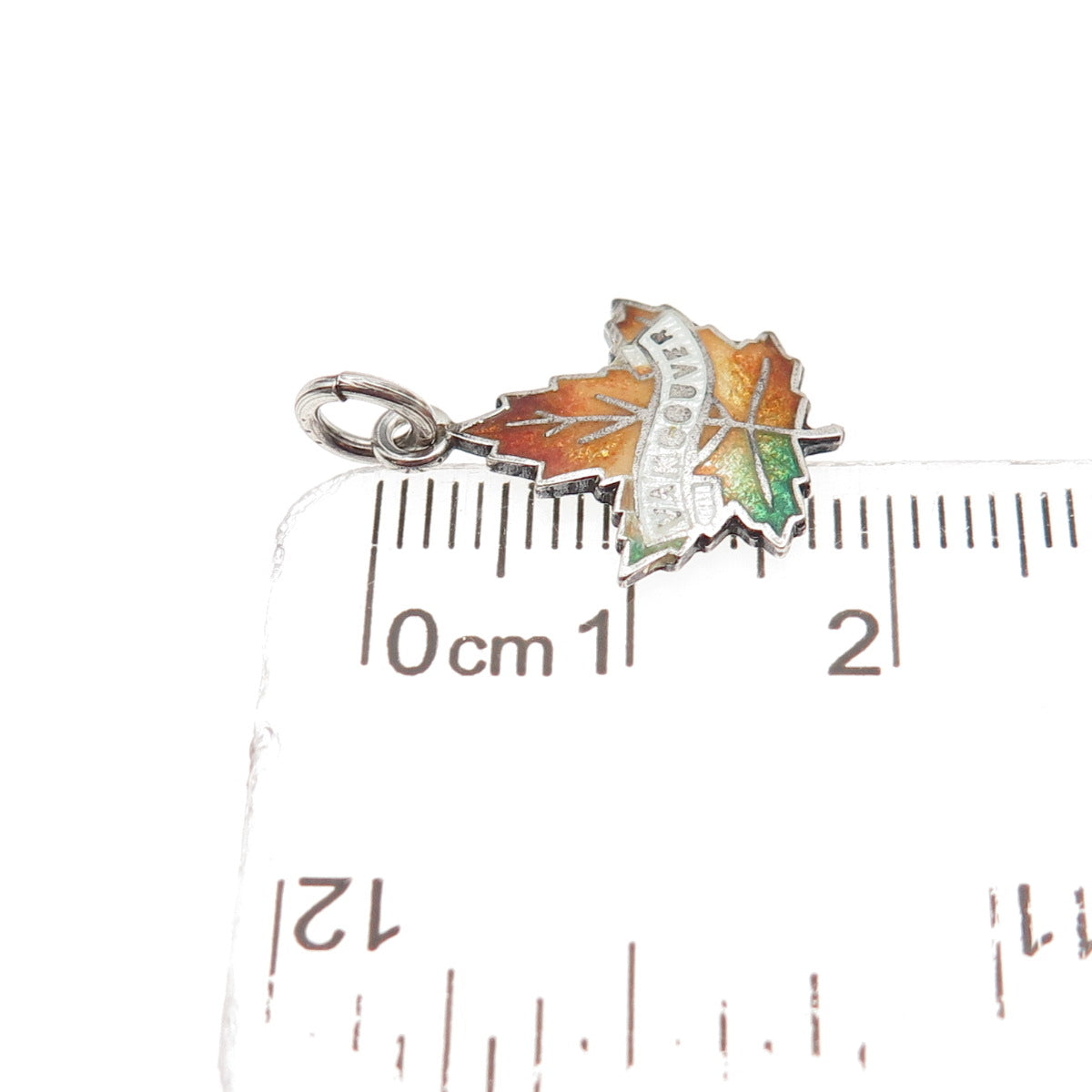 925 Sterling Silver Vintage Enamel Vancouver Maple Leaf Mini Charm Pendant