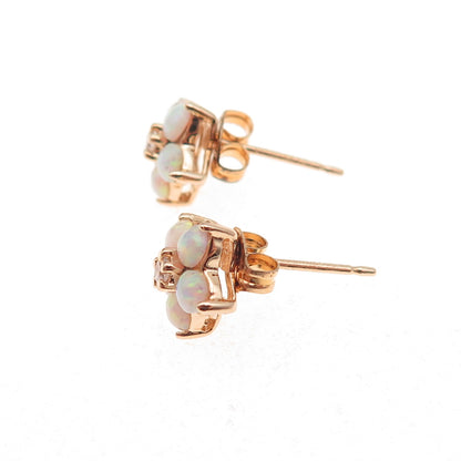 Ross Simons 925 Sterling Silver Gold Plated Real Opal & C Z Floral Stud Earrings