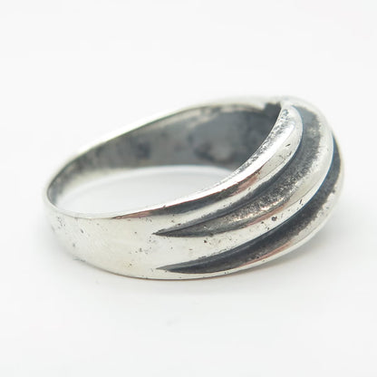 925 Sterling Silver Vintage Ribbed Ring Size 7.75