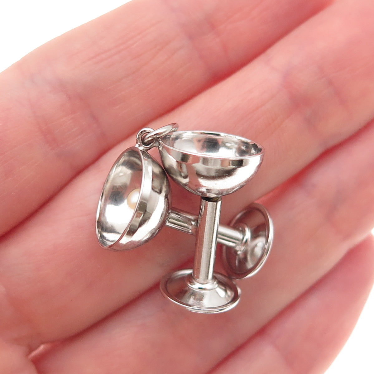 Art's Elegance 925 Sterling Silver Vintage Crossed Wine Glasses 3D Charm Pendant