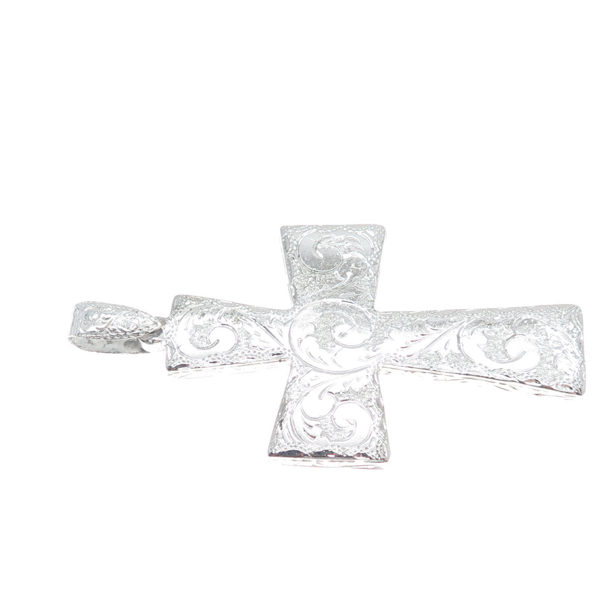 925 Sterling Silver Vintage Engraved Floral Cross Pendant