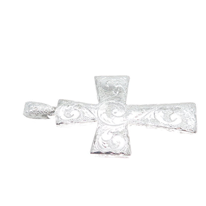 925 Sterling Silver Vintage Engraved Floral Cross Pendant