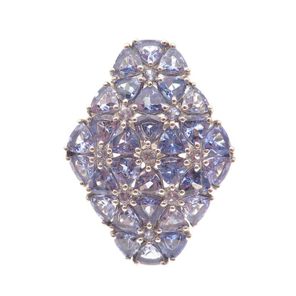 Chuck Clemency 925 Sterling Silver Real Tanzanite Floral Cluster Ring Size 8.25