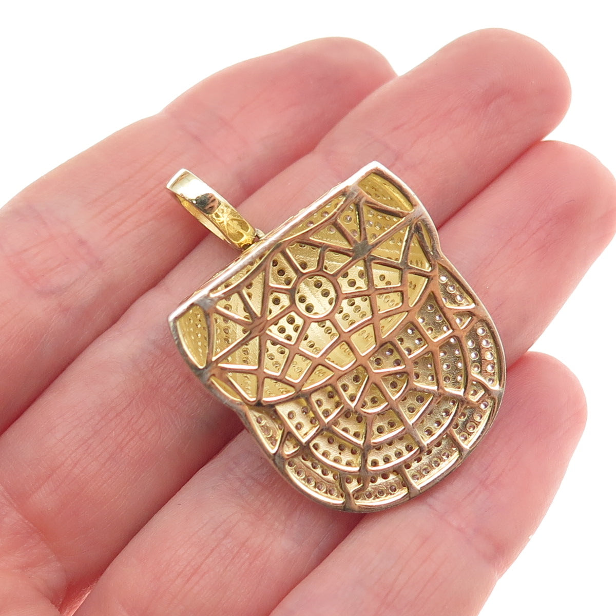 925 Sterling Silver Gold Plated Round-Cut C Z Cap Charm Pendant