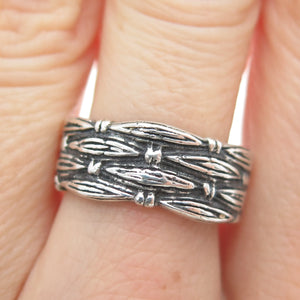 925 Sterling Silver Vintage Rattan Oxidized Ring Size 8.25