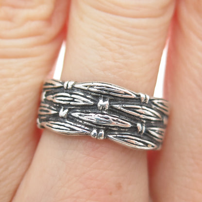 925 Sterling Silver Vintage Rattan Oxidized Ring Size 8.25