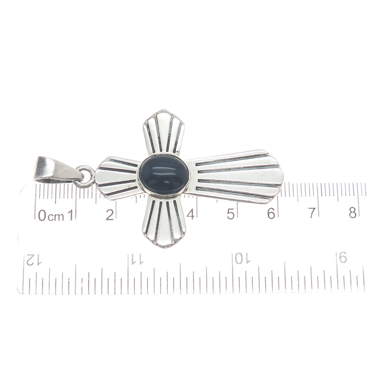 MARK WASSERMAN SAMARA 925 Sterling Vintage Mexico Black Onyx Gem Cross Pendant
