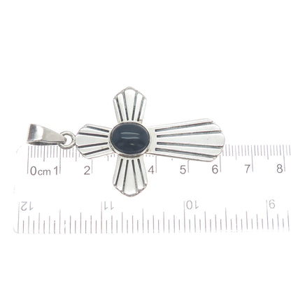 MARK WASSERMAN SAMARA 925 Sterling Vintage Mexico Black Onyx Gem Cross Pendant
