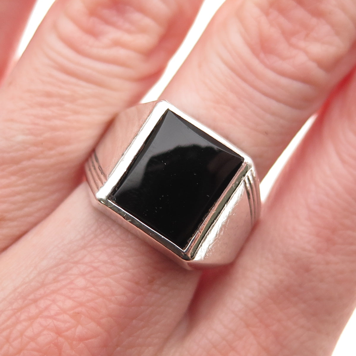 Vargas 925 Sterling Silver Antique Art Deco Real Black Onyx Signet Ring Size 9