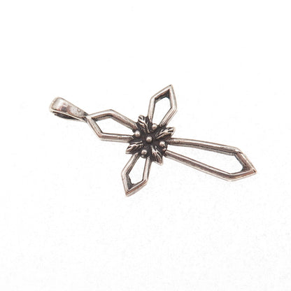 Sunwest 925 Sterling Silver Vintage Floral Cross Oxidized Charm Pendant