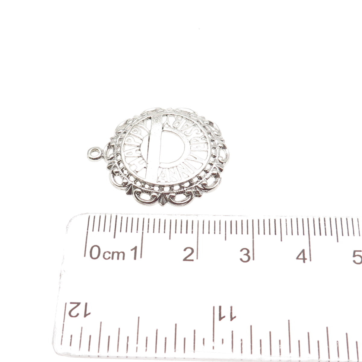 925 Sterling Silver Vintage Happy Anniversary Ornate Mini Charm Pendant