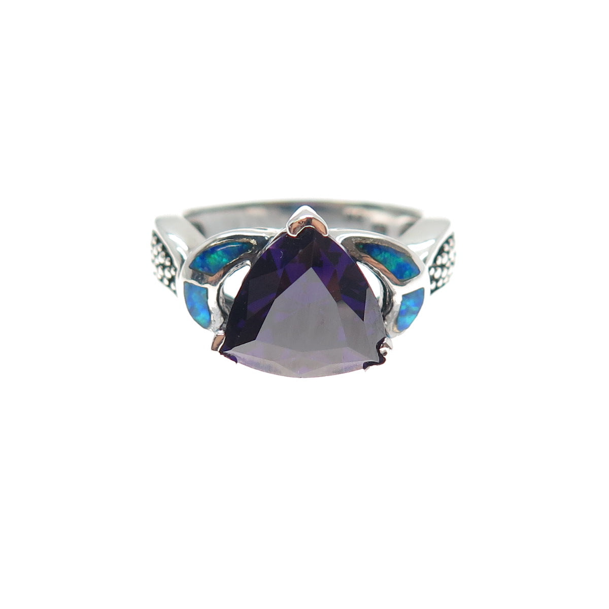 925 Sterling Silver Vintage Real Amethyst & Opal Ring Size 7.25