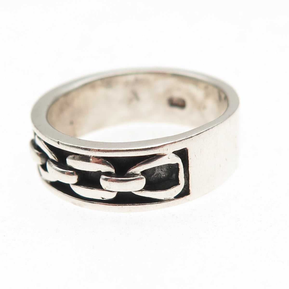 925 Sterling Silver Vintage Mexico Cable Link Oxidized Band Ring Size 9.75