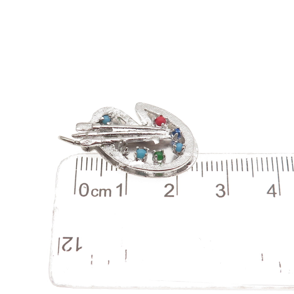 M&M Mark Mercy 925 Sterling Silver Vintage Rhinestone Artist's Palette Pendant