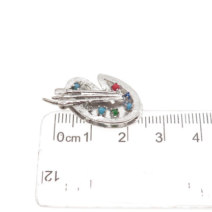 M&M Mark Mercy 925 Sterling Silver Vintage Rhinestone Artist's Palette Pendant