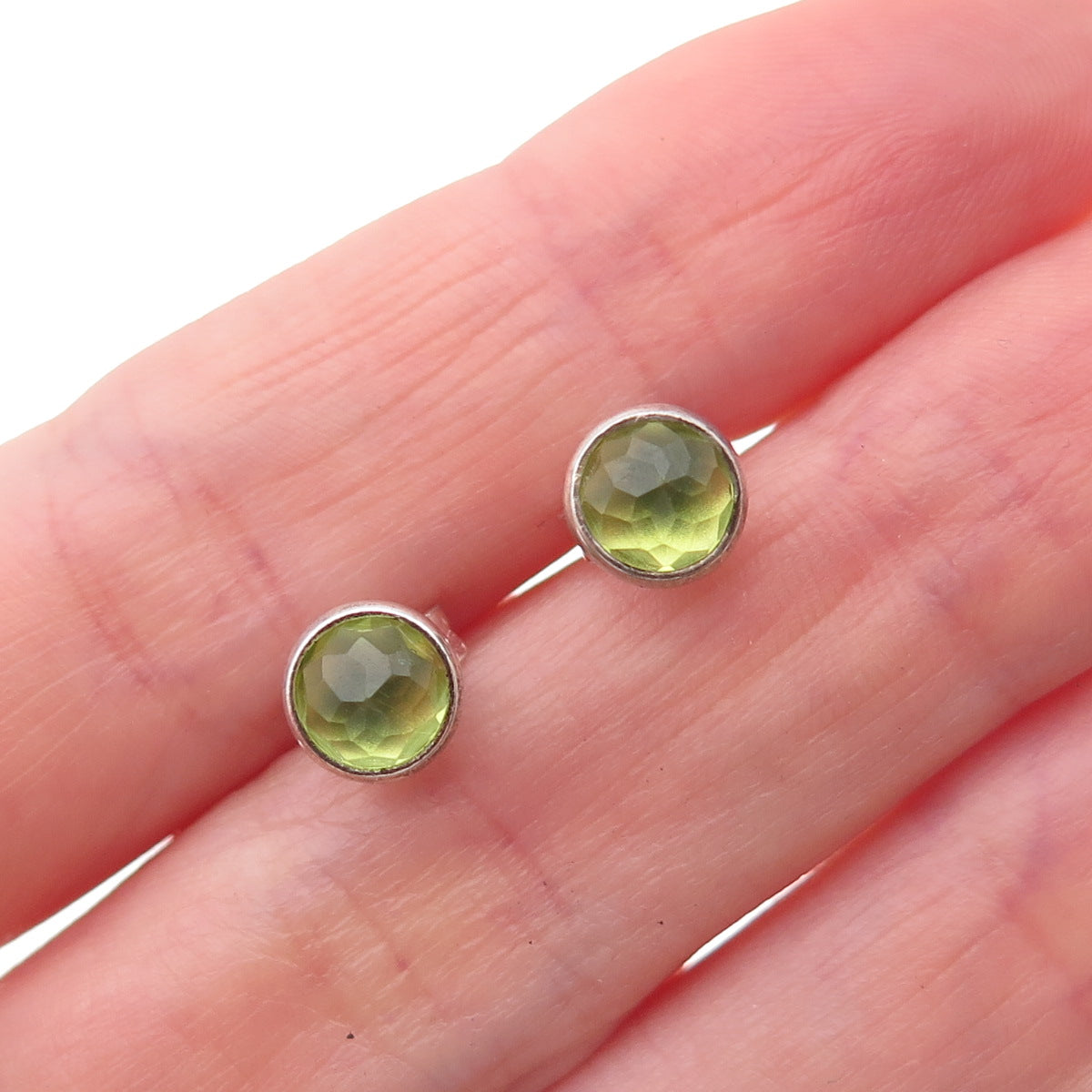 Pandora 925 Sterling Silver Real Peridot August Birthstone Droplet Stud Earrings