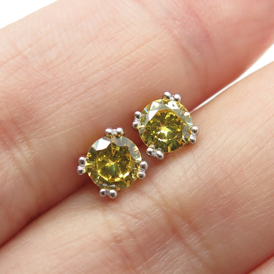 925 Sterling Silver Round-Cut Shaped Canary C Z Stud Earrings