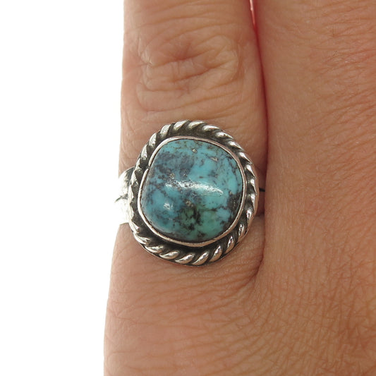 925 Sterling Silver Vintage Southwestern Navajo Turquoise Gem Ring Size 5.25