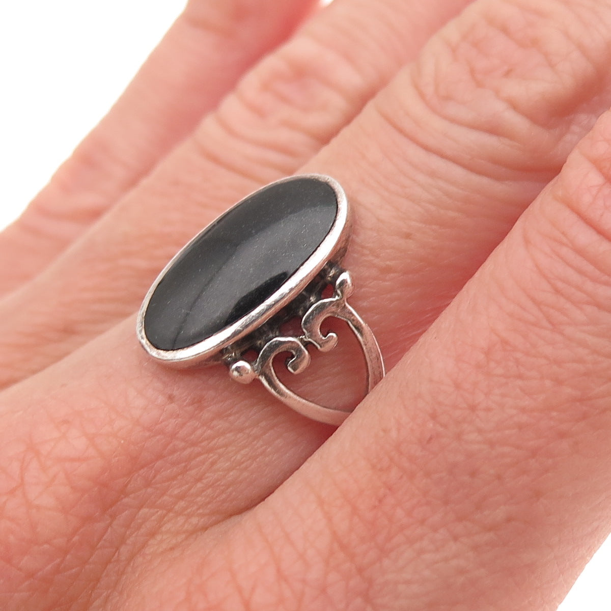 Collins Fine Jewelry 925 Sterling Vintage Real Black Onyx Heart Ring Size 7