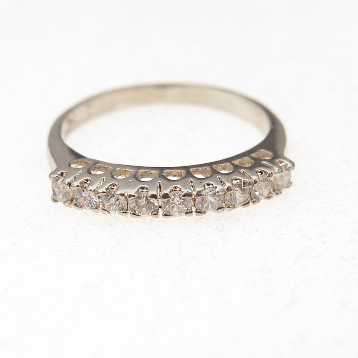 925 Sterling Silver Round-Cut C Z Half Eternity Ring Size 6.25