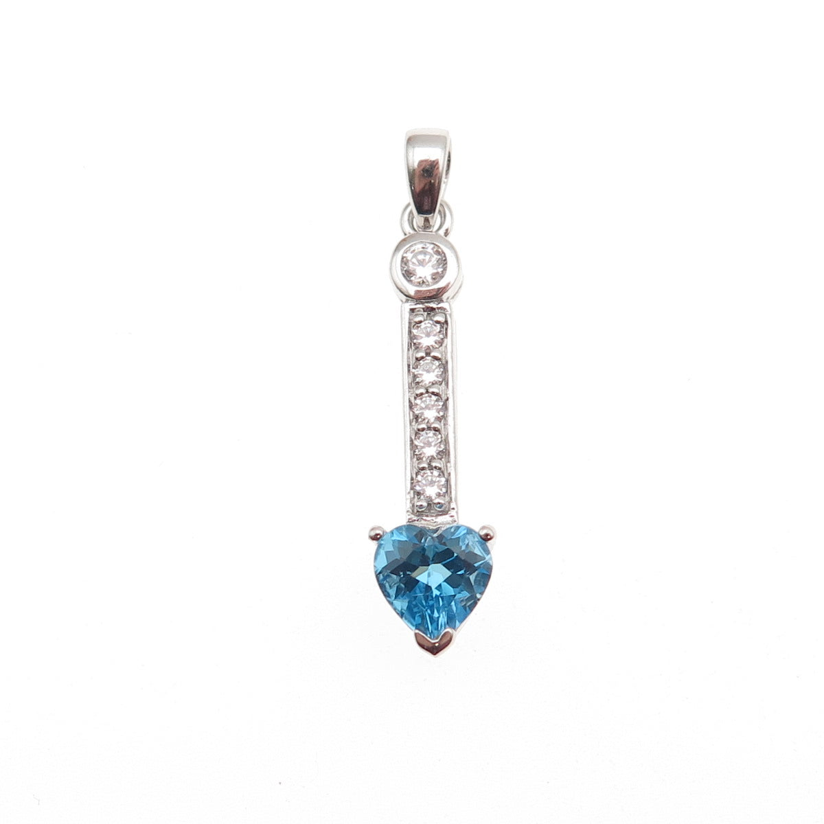 925 Sterling Silver Real Swiss Blue Topaz & C Z Heart Charm Pendant