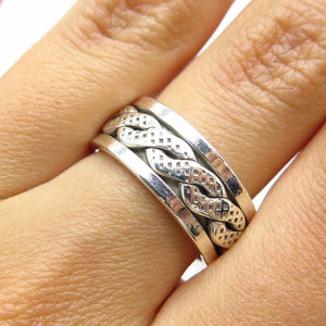 925 Sterling Silver Vintage Braided Rotating Band Ring Size 6.75