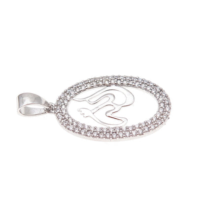 925 Sterling Silver Round-Cut C Z Allah Arabic Script Charm Pendant