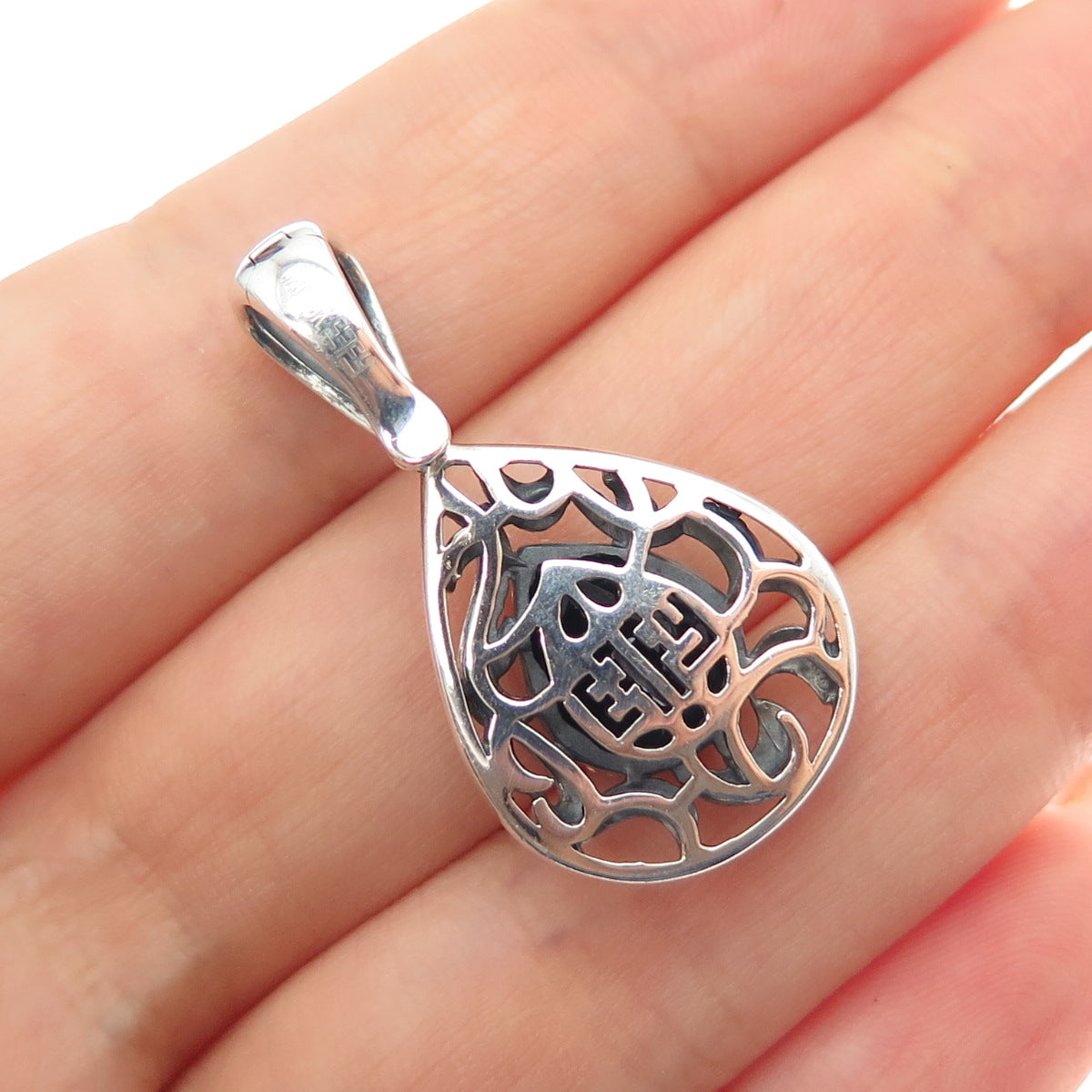 EFFY 925 Sterling Silver 18K Gold Real Black Spinel Teardrop Charm Pendant