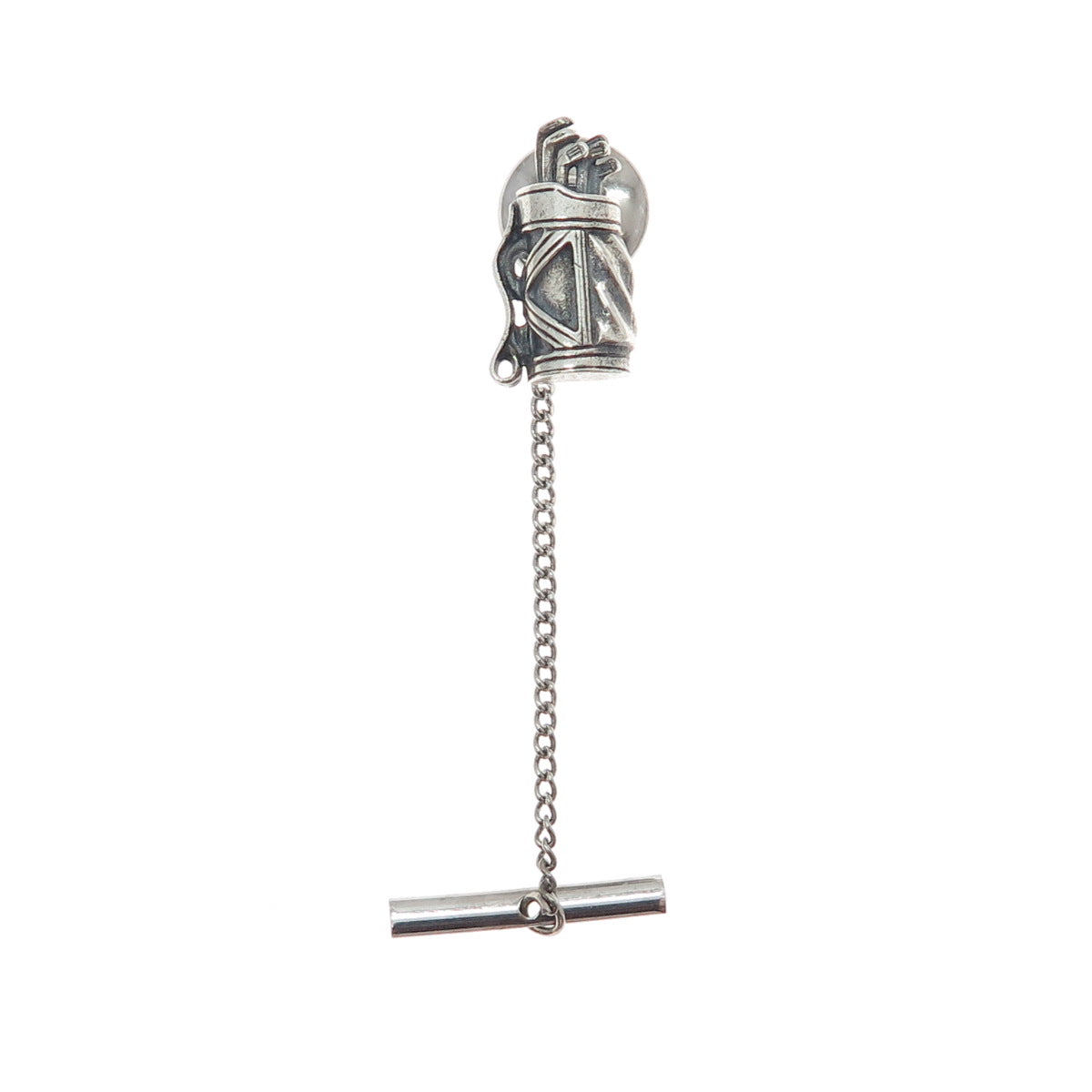 OSTBY & BARTON 925 Sterling Vintage Golf Club Oxidized Tie Tack w/ Button Chain