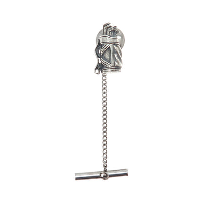 OSTBY & BARTON 925 Sterling Vintage Golf Club Oxidized Tie Tack w/ Button Chain