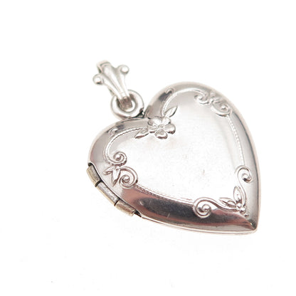 925 Sterling Silver Vintage Floral Locket Heart Charm Pendant