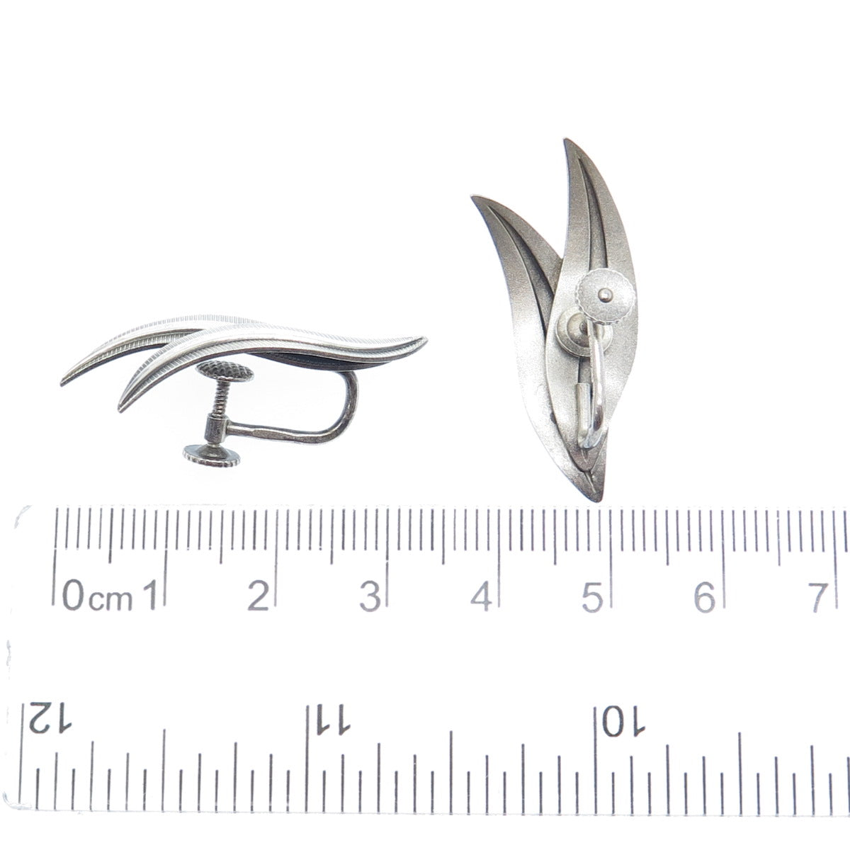 925 Sterling Silver Vintage Germany Modernist Floral Leaf Screw Back Earrings