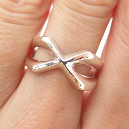 925 Sterling Silver Vintage Mexico Modernist Letter X Crisscross Ring Size 8.25