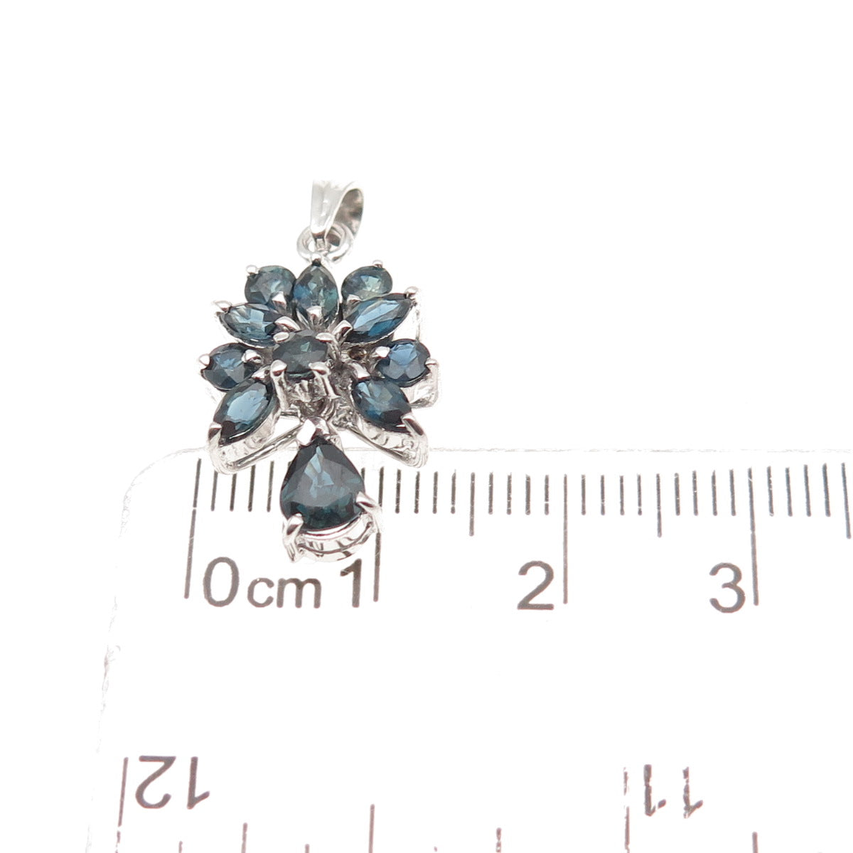 925 Sterling Silver Vintage Real Multi-Cut Sapphire Cluster Charm Pendant