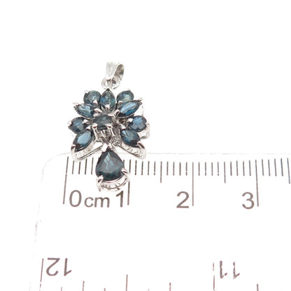 925 Sterling Silver Vintage Real Multi-Cut Sapphire Cluster Charm Pendant